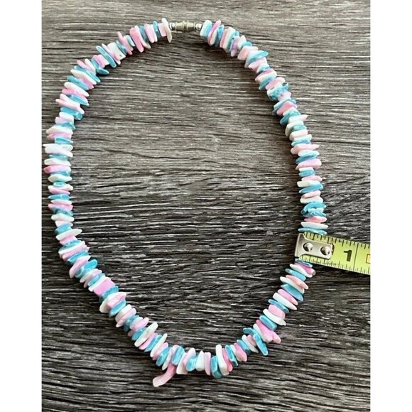 Vintage Puka Shell Chipped Necklace White Pink Light Blue Beach Summer - Picture 12 of 12